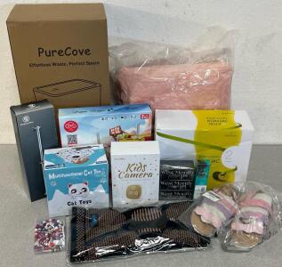 (3) 2.6Gal Trash Cans, Rabbit Plush Faux Fur Blanket (39.4&rdquo;x63&rdquo;), Konjac Jelly Juice Snacks, Cat Toy, Baby Monitor Camera, Youth Shoes (13), & More