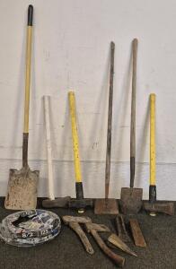 Vintage Tools(Axes, Log Spliers, Shovels, Garden Tools), Newer Axes, Shovels, Sledhammer Indoor Wire Cables(125Ft)