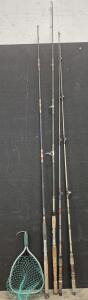 (4) Fishing Poles, Fishing Net