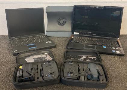 ASUS G50 Gaming PC With Belkin Cooling Stand And Travel Case, Compaq Evo N610c Pc With Travel Case, And (2) Collapsible Aircrafts