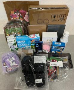 2Pcs Floating Shelves, Notebooks, Cocktail Decorating Kit, Baby Monitor Camera, 200 Pcs Birthday Plates, Napkins & Silverware (Serves 50), Flip Flops (8.5-9), Knee Brace, Hair Tinsel Kit & More