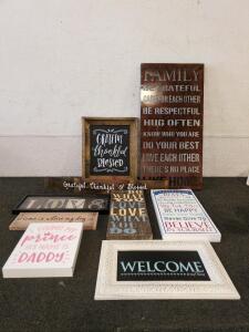 Wall Decor Including cute wooden planks with sayings on them