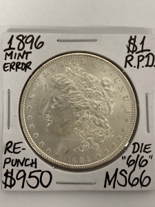 1896 MS Rare Mint Error RPD Morgan Dollar