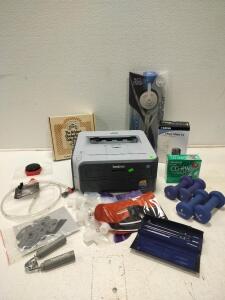 Brother Printer, Osprey Hydraform Reservior, vintage Village Baker Cake Pan set, eTrex Vista Cx, Memorex CD-RW, Platypus Wine preservation, MSR Hydromedary Cloudliner, workout weights
