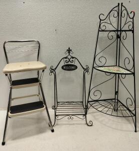 Vintage stepping stool/chair, planter stands
