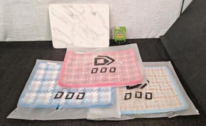 (1) Diatomite Stone Drying Mat, 12" x 18", (1) Ultrasonic Pest Repeller, (3) 4-Piece Placemat Sets & (1) Box Of Assorted Amazon Overstock