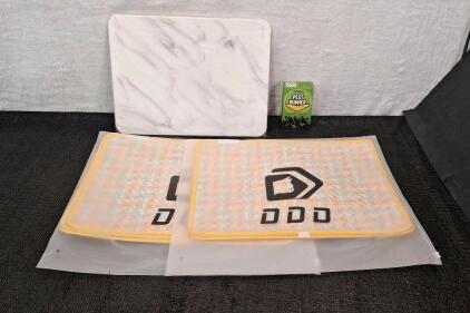 (1) Diatomite Stone Drying Mat, 12" x 18", (1) Ultrasonic Pest Repeller, (2) 4-Piece Placemat Sets & (1) Box Of Assorted Amazon Overstock