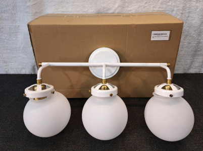 (1) 3-Bulb Vanity Light, White Finish, Frosted Globes