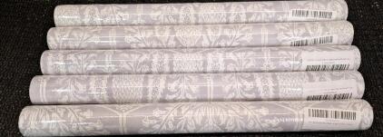 (5) Rolls Of Grey Floral Wallpaper, Each Roll 16.9"W 118.1"L & (1) Box Of Assorted Amazon Overstock