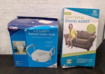 (1) Carex - EZ Lock Raised Toilet Seat & (1) Able Life - Universal Stand Assist
