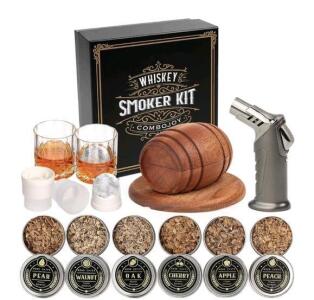 (1) Whiskey Smoker Kit W/ Torch - 6 Flavors Wood Chips, 2 Glasses, 2 Ice Ball Molds