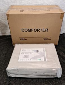 (1) Comforter Set, Cream, King & (1) Bamboo Sheet Set, Light Grey, King