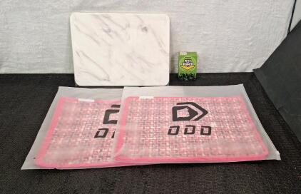(1) Diatomite Stone Drying Mat, 12" x 18", (1) Ultrasonic Pest Repeller, (2) 4-Piece Placemat Sets & (1) Box Of Assorted Amazon Overstock