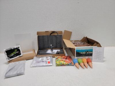 (1) Rattan Plant Stand w/Grow Lights (1) Water Filter Faucet (4) Terracotta Watering Spikes and More