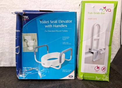 (1) Carex - Raised Toilet Seat & (1) Nova Tub Grab Bar