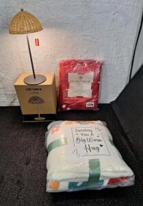 (1) LED Table Lamp, (1) 50" x 60" Plush Throw Blanket & (1) Plush Blanket Hoodie