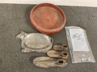Moccasin Shoes, Bowl, Shoes Formers, And Bull Plate