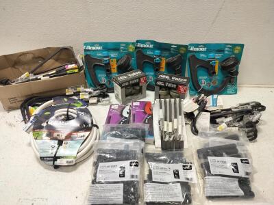 Gilmour hook sprinkler, assorted iron curved plant brakets, Lawn Genie Valves, RV and Marine multipurpose hose