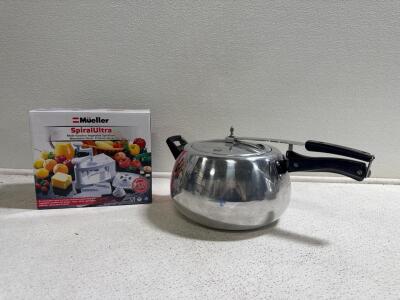 (1) Hawkins Pressure Cooker & (1) Mueller SpiralUltra Multifunctional Vegetable Spiralizer, Mandoline Slicer & Citrus Juicer