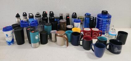 Assorted Mugs, Cups, And Water Bottles