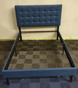 Full Size (Blue) Padded Wooden Bed Frame Set