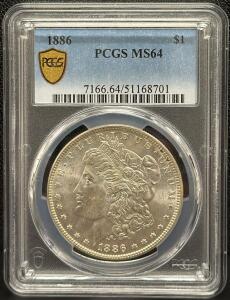 1886 Morgan Dollar Coin, PCGS MS64, $1, Serial: 7166.64/51168701