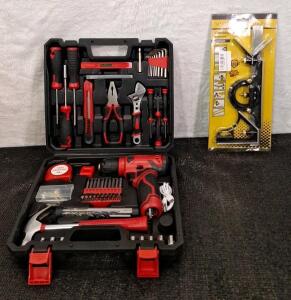(1) 132-Piece Home Tool Kit W/ 8v Cordless Drill & (1) Combination Square