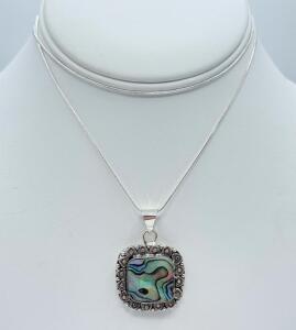 (1) Tibetan Silver Wrapped Abalone Shell .925 Necklace