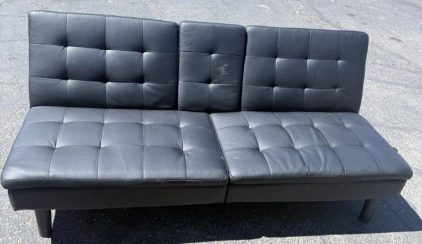 (1) Black Faux Leather Futon Couch