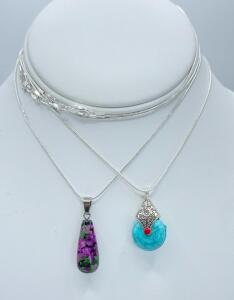 (1) Natural Ruby & Ziosite Gemstone .925 Necklace & (1) Tibetan Silver .925 Necklace Plastic Turquoise
