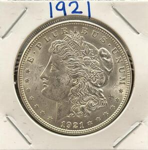 1921 Morgan Silver Dollar Coin, United States Mint, 90% Silver