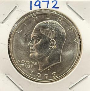 1972 Eisenhower Dollar Coin, S Mint Mark, 40% Silver