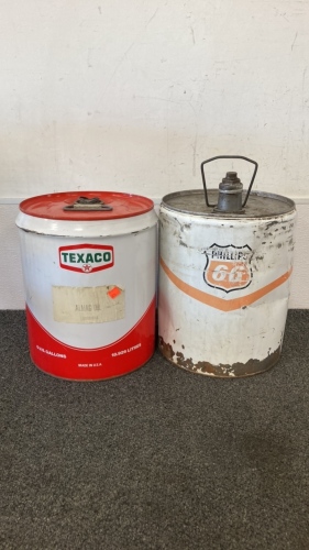 (2) Vintage 5 Gallon Oil Cans