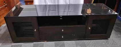 75"x 23"x 22&frac12;" (Black) Wooden Glass Top Entertainment Center