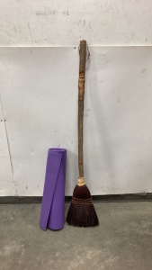 Carved “Witches” Broom And Yoga Mat