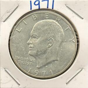 1971 Eisenhower Dollar Coin, US Mint, Copper-Nickel Clad, No Mint Mark