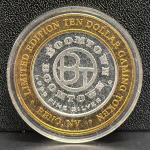 Boomtown Limited Edition $10 Gaming Token, .999 Fine Silver, Western Boot Design