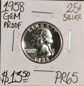 1958 PR65 Gem Proof Silver Washington Quarter