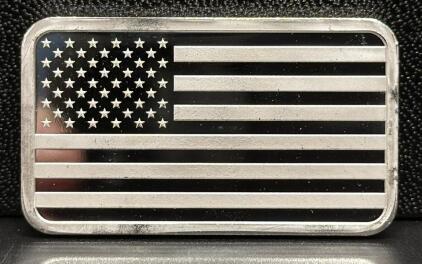 1 oz .9999 Fine Silver Bullion Bar, Eagle and American Flag Design