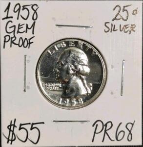 1958 PR68 Gem Proof Silver Washington Quarter