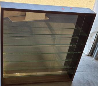 Wooden Cabinet With Glass Shelves H 2&rsquo; 6&rdquo; W 2&rsquo; 7&rdquo; L 5.5&rdquo;