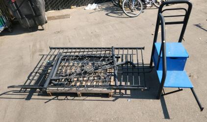 Metal bed frame with Steps, Black and Blue, Approx. 6x4 ft