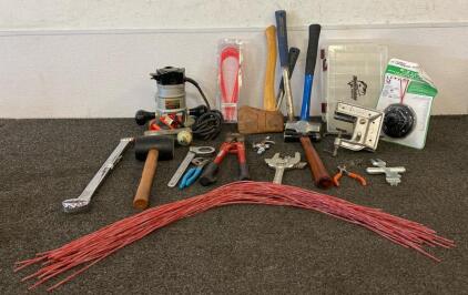 Tool Lot Including; Vintage Black And Decker Commercial Duty Router Model 7620, Multi-Purpose Cart, Socket Wrenches, Hammers, And More