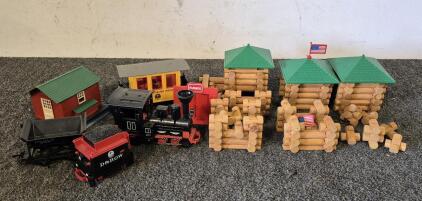 Lincoln Logs Fort, Vintage Train Pieces