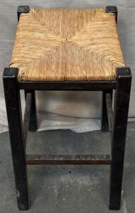 Wooden & Wicker Stool / 14&rdquo; L x 14&rdquo; W x 24&rdquo; H