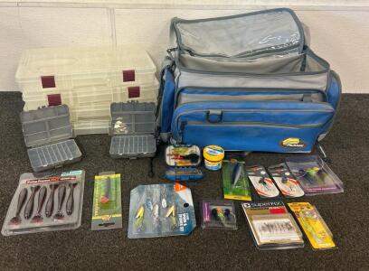Fishing Gear! Plano Tackle Bag Looks Brand New, Tackle Boxes, And Bait!