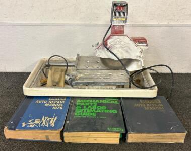 Wet Tile Saw ( Needs Repairs) And Vintage Mechanical Books