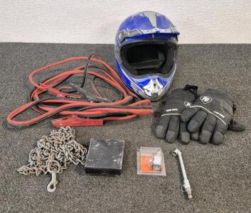 Jumper Cables, Push Button Starter, Gloves, Helmet, Tire Gage, (2) Harley Davidson Brake Pad Kit, Chain