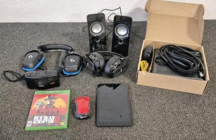 Game Headsets(2), Speakers(Unable to Test), Kodak Camera(Works), Mouse, Tablet(Unable to Test), Arris Internet Box(Unable to Test), Xbox One Red Dead Redemption Game