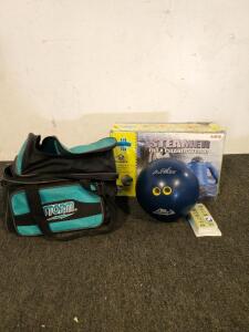 Bowling ball and bag also including a steamer